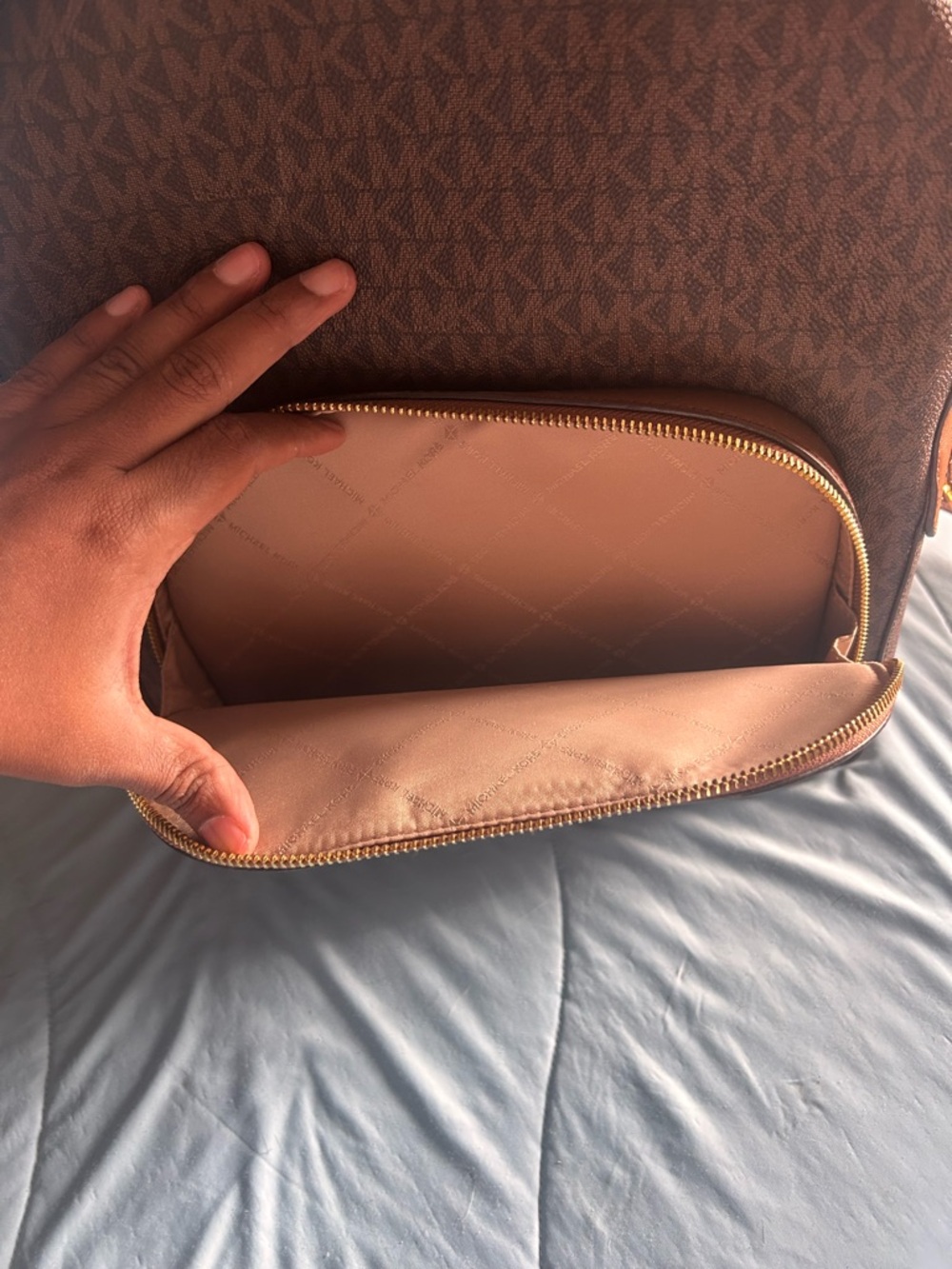 Michael Kors Brown MK Logo Backpack with Tan Trim - Picture 6 of 7